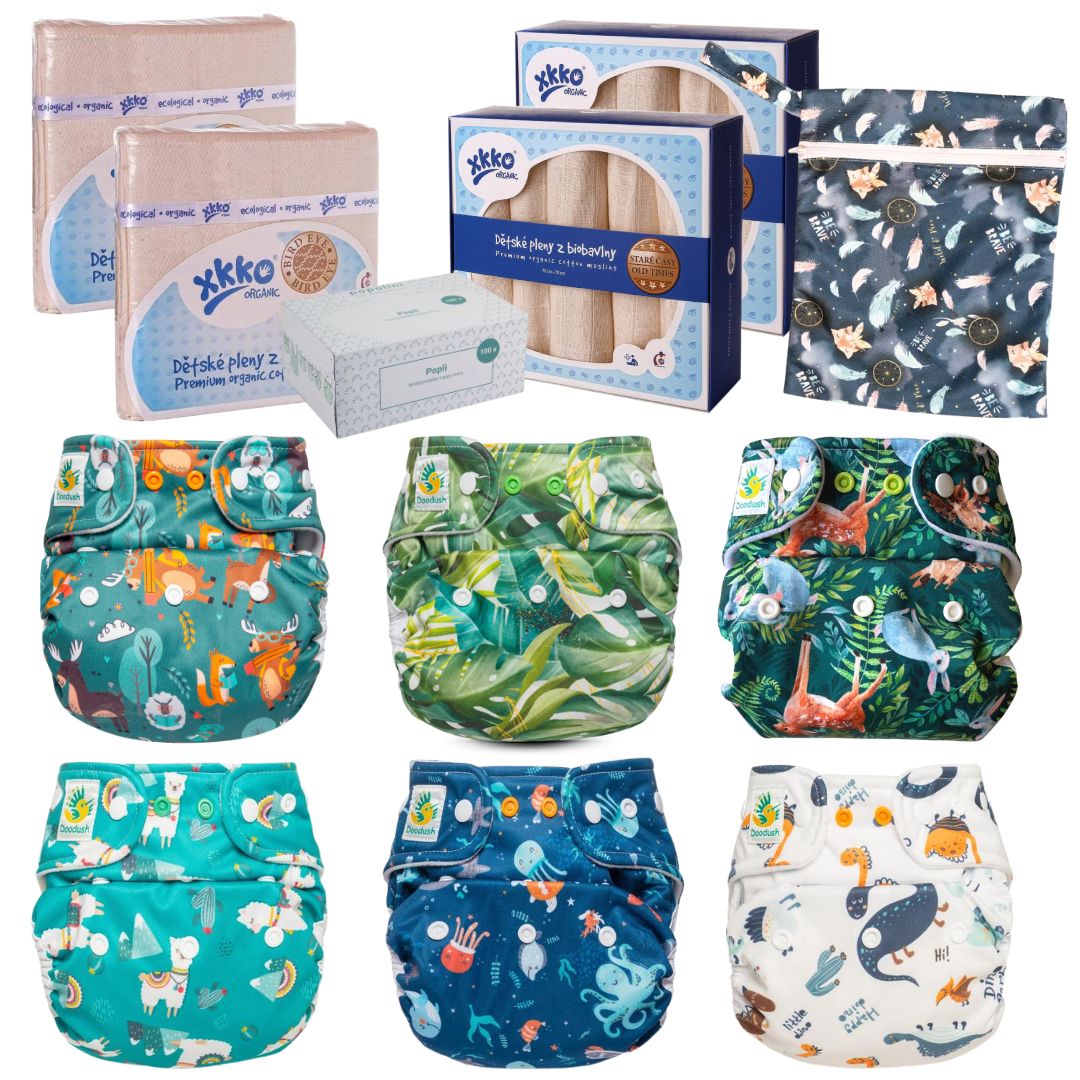 Günstiges Doodush Rundum-Sorglos Stoffwindel Set mit Mullwindeln (3-14 kg)