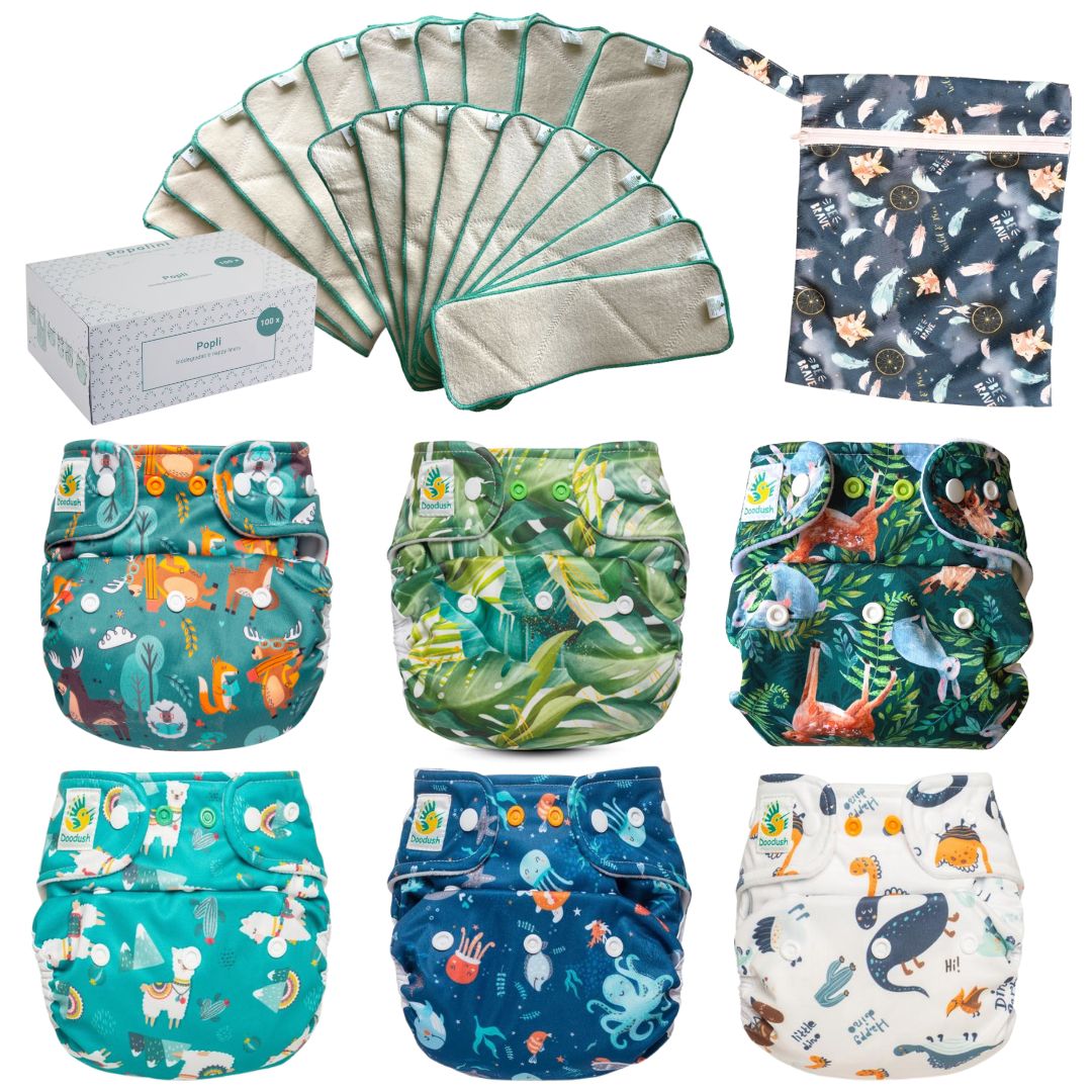 Einfaches Doodush One Size Stoffwindel Sparset mit Prefolds (3-14 kg)